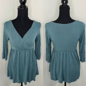 Pink Blush Maternity Teal Baby Doll V-Neck Top (S)
